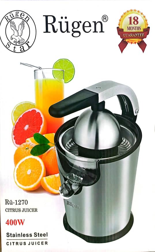 آب‌پرتقال‌گیری روگن Rügen با بدنه استیل ضدزنگ، ۲ مخروط قابل تعویض و موتور 400 وات برای آشپزی و نوشیدنی‌های تازه