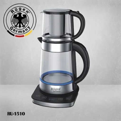  چای‌ساز روگن مدل RU-1510 با کتری شیشه‌ای و قوری مقاوم 